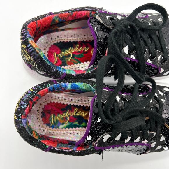 IRREGULAR CHOICE Run The World Sneakers Womens 40 Black Multi Sequined Glitter - Picture 9 of 11